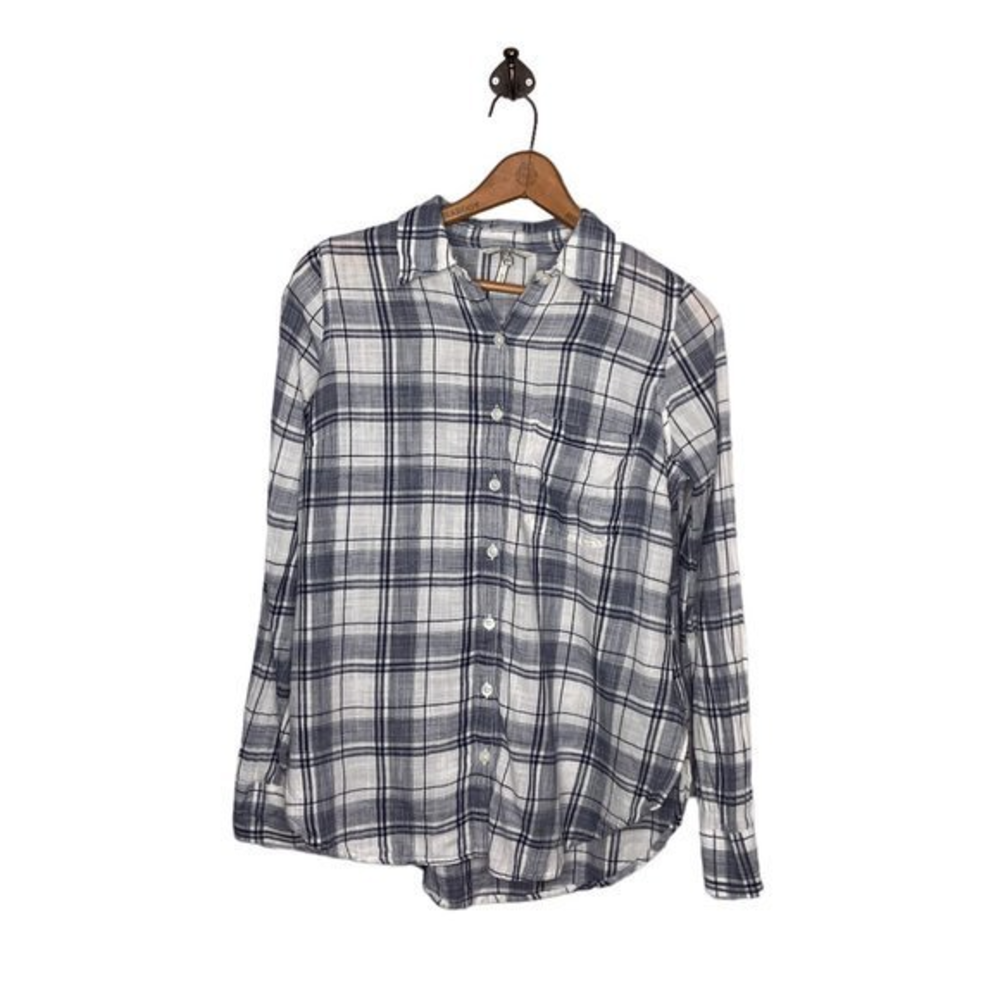 BKE Buckle XS Gray Blue Plaid Check 100%‎ Cotton Fitted Long Sleeve Shirt Top